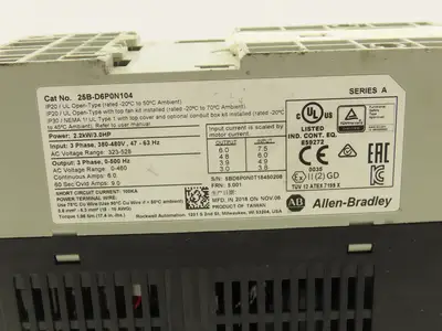 Allen Bradley 25B-D6P0N104 Powerflex 525 3Hp VFD AC Drive 480V 50/60Hz FRN 5.001