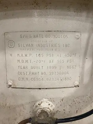 SILVAN INDUSTRIES INC. PRESSURE TANK NB# 300105   1999