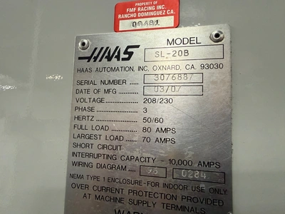 2007 HAAS SL-20B LATHES, SLANT BED, N/C & CNC | Wheeler Machinery Sales (6)