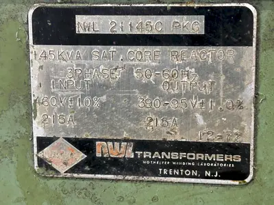 210 AMP NWL SATURABLE MODEL #21483 CORE REACTOR TRANSFORMER: STOCK #21210