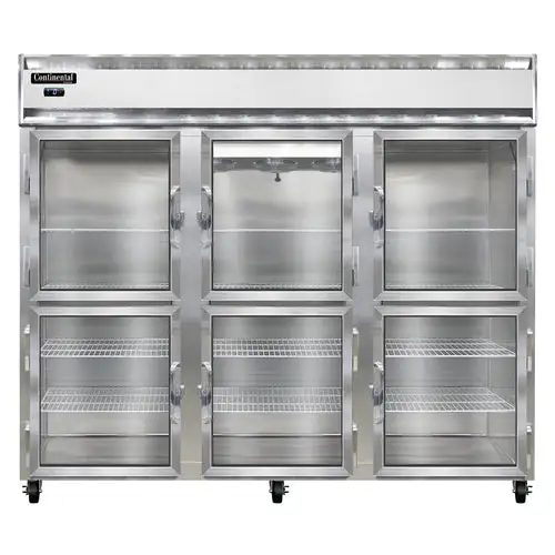 Continental 3FENSAGDHD 85 1/2" Three Section Reach In Freezer, (6) Left/right Hinge Glass Doors, 115/208-230v