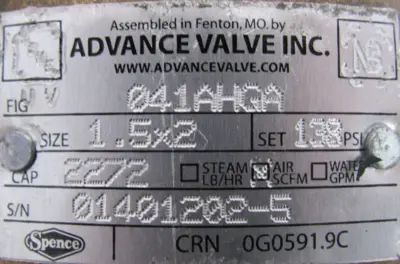 NEW ADVANCE VALVE 041AHGA SAFETY VALVE 1.5"x2"
