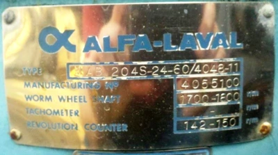 Alfa-Laval MAB 204S-24-60 oil purifier, SS.
