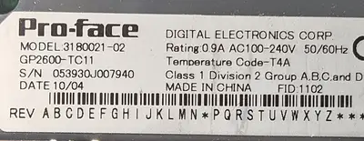 ProFace 3180021-02 GP2600-TC11 Touch Screen Operator Interface (BIN535)