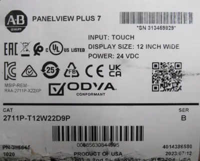 ALLEN BRADLEY 2711P-T12W22D9P PANELVIEW PLUS 7 SER.B 2711PT12W22D9P NEW SURPLUS