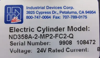 NEW INDUSTRIAL DEVICES ND358A-2-MP2-FC2-Q ELECTRIC CYLINDER W/ 50945GRY CORDSET