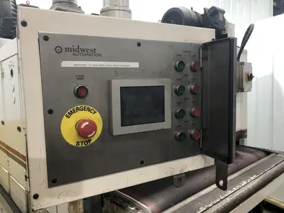 63" MIDWEST AUTOMATION MODEL #N3-6375 3 HEAD WET TYPE BELT DEBURRING GRINDER MACHINE: STOCK 18225