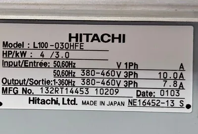 Hitachi L100-030HFE 4HP 3.0KW. INVERTER. 1E-5