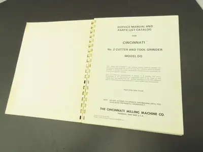 Cincinnati No 2 DO Cutter & Tool Grinder Owner Operator Instruction Manual