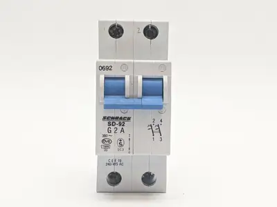 SD-92-G2A | Schrack  Circuit Breaker 2 Pole 2A Rated 240-415 VAC - Used