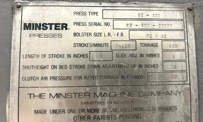 USED 1986 MINSTER MINSTER E2-400-72-42 PRESS