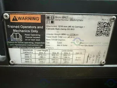 USED HYSTER H90FT FORKLIFT 9000 LBS CAPACITY 3 STAGE MAST W/ HEATING AND AC MFG 21