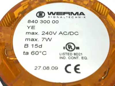 Used WERMA Yellow Permanent Light Element 70mm Diameter 12-230VAC/DC YE Light Source Equipment Michigan US | Maverick Industrial Sales #1402347