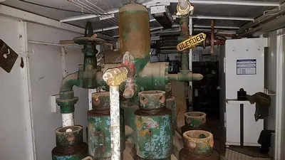 USED EMSCO D-300, 4.75-7.25 X 14 DUPLEX MUD PUMP PACKAGE