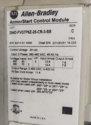 USED Allen Bradley 284D-FVD7P6Z-25-CR-3-SB