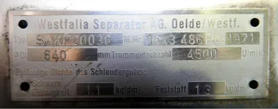 Westfalia SAKP 20036 hermetic clarifier centrifuge, 316SS.