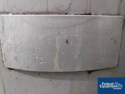 USED Alloy Products 28 GAL ALLOY PRODUCTS RECEIVER, 316 S/S, 110#