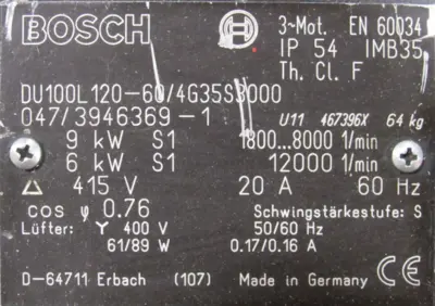 USED BOSCH DU100L120-60/4G35S3000 SERVO MOTOR 047/3946369-1