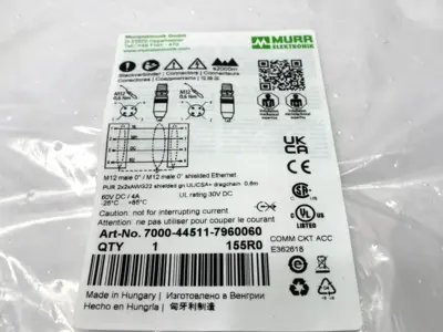 New | in-Stock Murrelektronik Double End Connector Cable M12 Male 4-Pin 0.6m Connector Accessories Michigan US | Maverick Industrial Sales #1463098