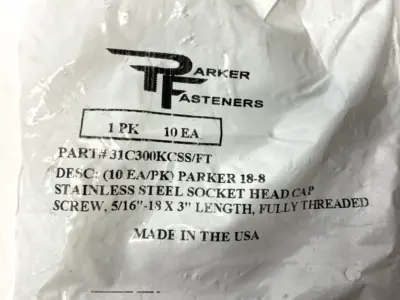 USED PARKER FASTENERS SOCKET CAP SCREW 5/16"-18 X 3" LENGTH PKG OF 10