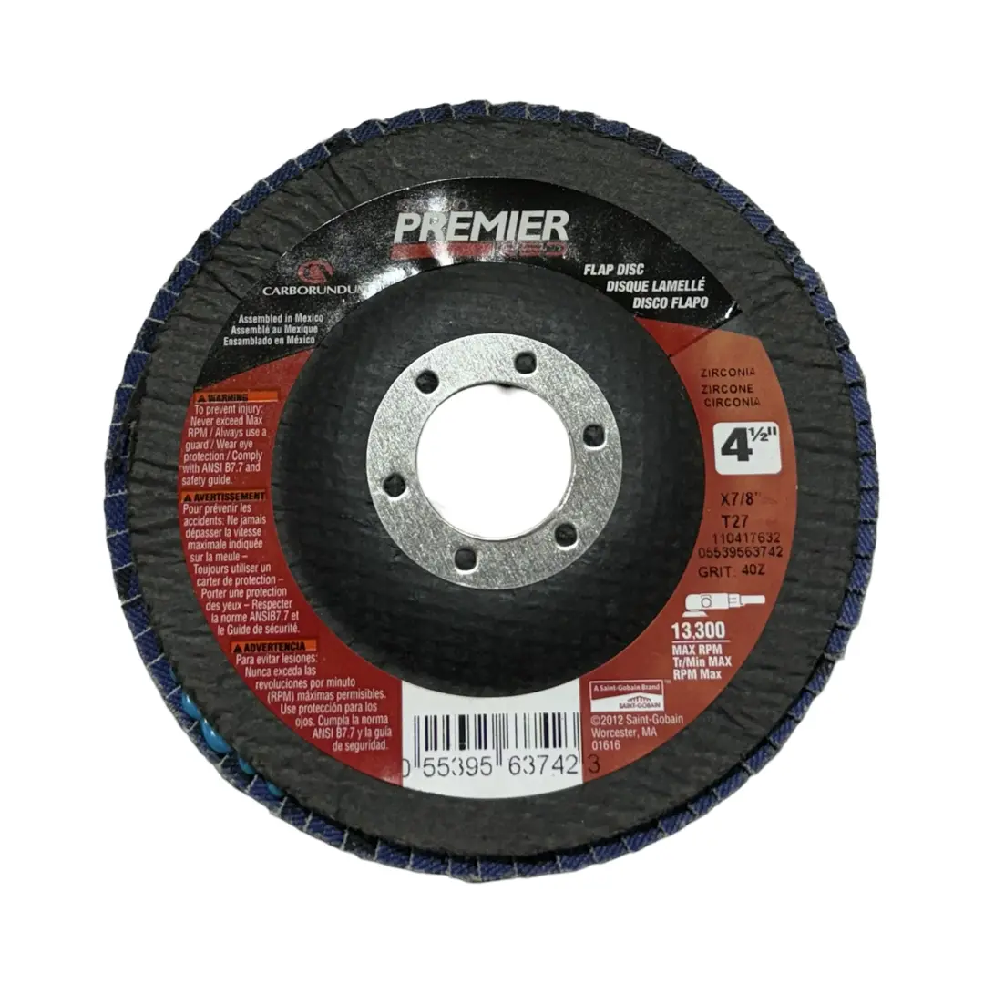 Carborundum Premier Red 4-1/2" x 7/8" Flap Disc 40 Grit Zirconia Alumina 5 Pack