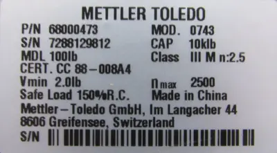 NEW METLER TOLEDO 68000473 LOAD CELL 10K