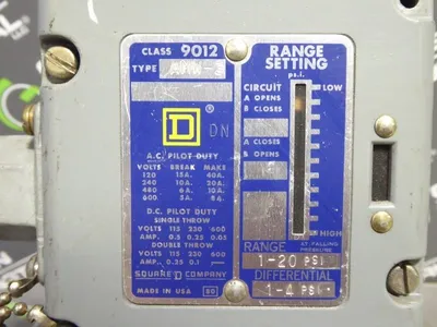 Square D 9012 AMW-3 Pressure Switch 1-20 PSI Used
