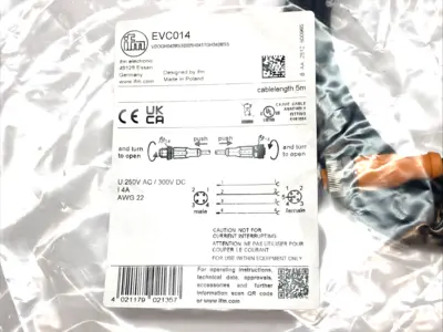 New | in-Stock IFM Proximity Switch Sensor Connection Cable M to F 5m 250VAC 300VDC Disconnects Michigan US | Maverick Industrial Sales #1391105