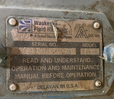 Waukesha Model 18 Rotary Lobe Displacement Pump 17GPM