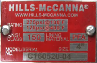 NEW HILLS MCCANNA C160520-04 BUTTERFLY VALVE 4" 7D-33-2236