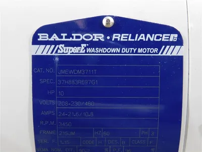 Baldor Reliance JMEWDM3711T Super E Washdown Duty Motor 10HP 208-230/460V Used