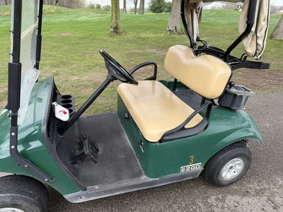(1) 2015 E-Z-Go golf cart with a Kawasaki gas engine, includes Club canopy and ball washer, fold-dow...