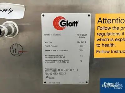 USED Glatt Glatt Mini Glatt 4 Lab Fluid Bed Dryer