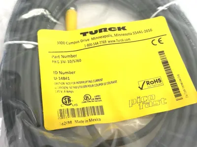 NEW TURCK PICOFAST CONNECTION CABLE SINGLE ENDED M8 3-PIN U-14841