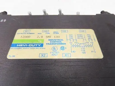 Hevi-Duty T2000 Transformer 1Ph 2kVA 240/480 Pri 120 Sec Class 180