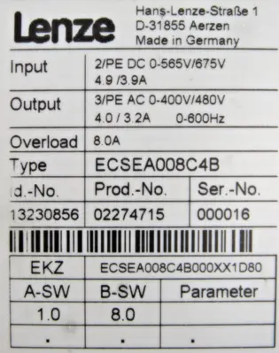 USED LENZE ECSEA008C4B SERVO DRIVE 02274715