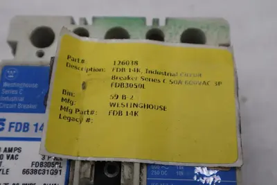 WESTINGHOUSE FDB3050L 50A 600VAC STOCK CC223