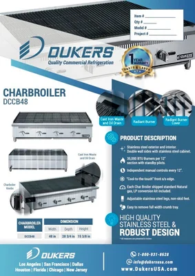 New | in-Stock Dukers New Dukers DCCB48 48 in. W Countertop Charbroiler Chargrill Grill 140,000 BTU Broilers Illinois US | Falcon Restaurant Supply #1376267