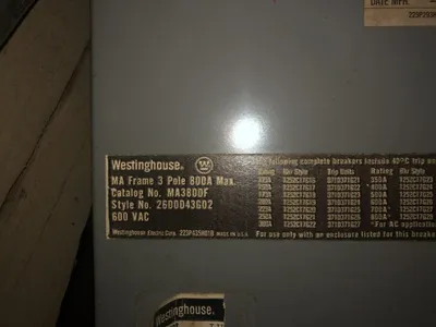 Westinghouse MA3800F 800 A Circuit Breaker 600VAC 800 Amp