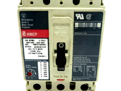 USED WESTINGHOUSE HMCP100R3C CIRCUIT BREAKER SERIES C 3 POLE 600VAC 250VDC