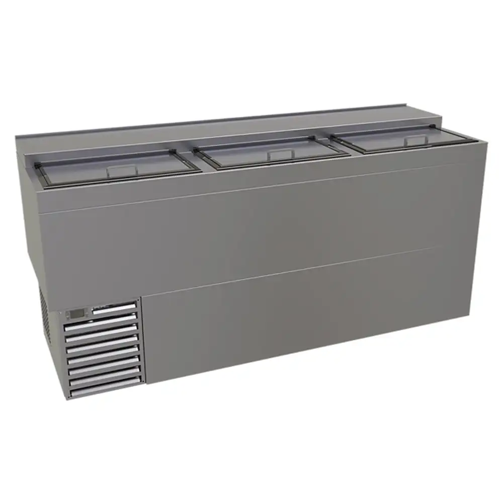 Glastender ST72-S 72" Forced Air Bottle Cooler - Holds (610) 12 oz Bottles, Lid Locks, Stainless, 120v