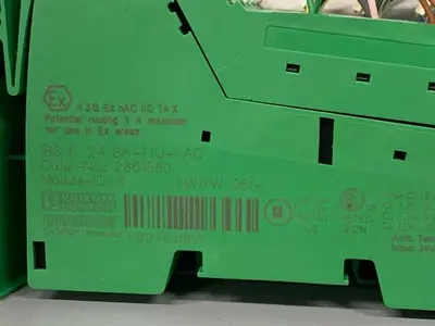 USED PHOENIX CONTACT TERMINAL BLOCK W/ IBS IL 21 BK-T/U-PAC ON RAILS