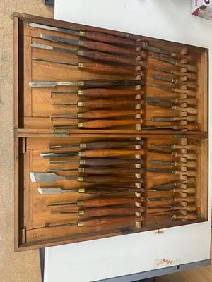 5984-385 Antique Holtzapffel & Co Ornamental Lathe 36 Turning Tools Chisel Set, London