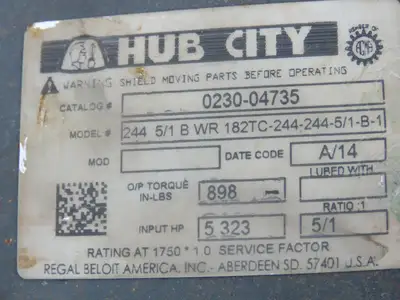 Hub City 0230-04735 Worm Gearbox 5:1 Reducer 350rpm LH 182TC