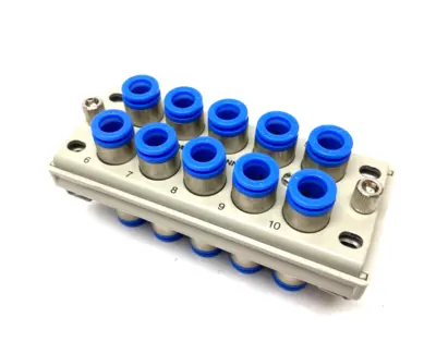 USED SMC MULTICONNECTOR PNEUMATIC MANIFOLD 10-PORT 8MM