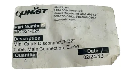 NEW QUNIST MCD21-025 MINI QUICK DISCONNECT 5/32" MALE CONNECTION, ELBOW MCD21025