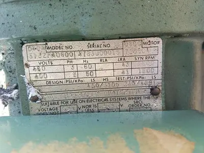 Commercial Refrigeration Compressor Model #: 06DA3132FA0600 450/3015 PSI