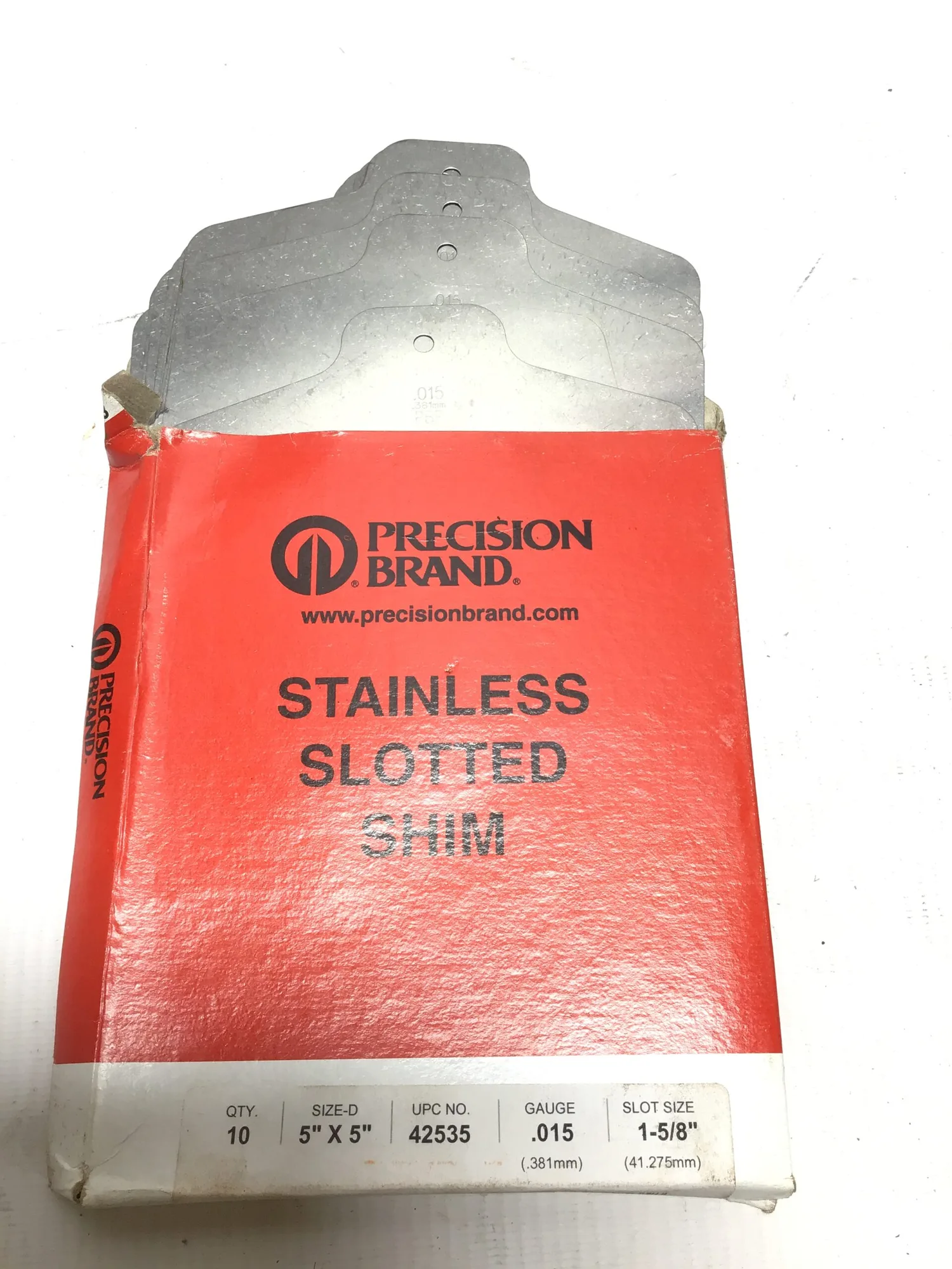 Precision Stainless Slotted Shim Slot Size 1-5/8″ Size D 5″x5″ Gauge .015 (2)
