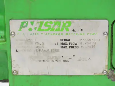Pulsafeeder Pulsar 25H Hydraulic Diaphragm Metering Pump 9.75 GPH 1/2"NPT 460V