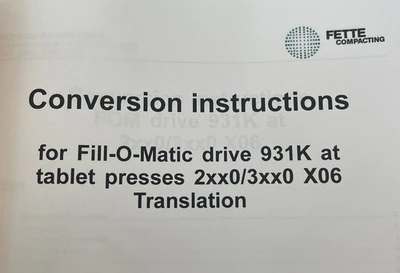 *NEW* Conversion Kit For Fill-O-Matic Drive 931K At Table Presses 2xx0/3xx0 X06